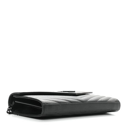 Saint Laurent Grain De Poudre Matelasse Chevron Monogram Chain Wallet Black 4 of 11