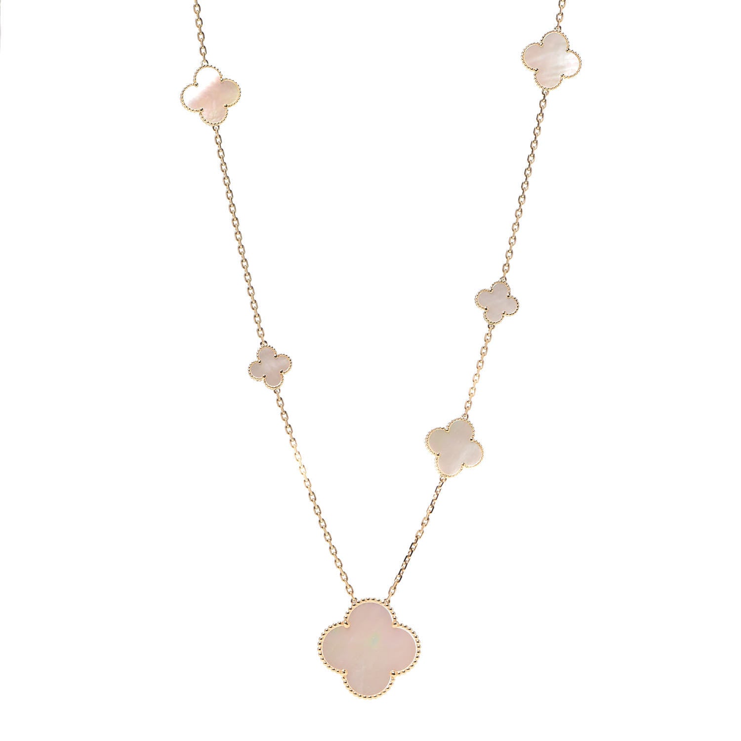 Van Cleef & Arpels 18K Yellow Gold Mother of Pearl 11 Motifs Magic Alhambra Necklace 1 of 7