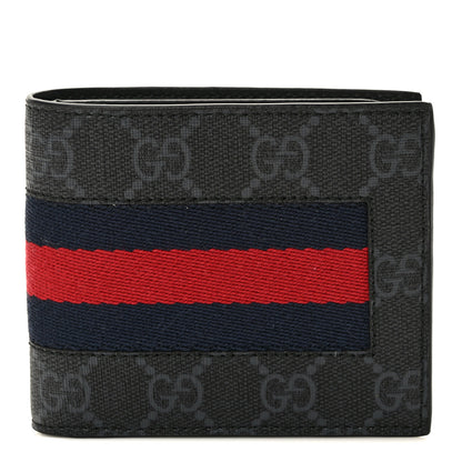 Gucci GG Supreme Monogram Selleria Calfskin Web New Web Bi-Fold Wallet Black 1 of 7