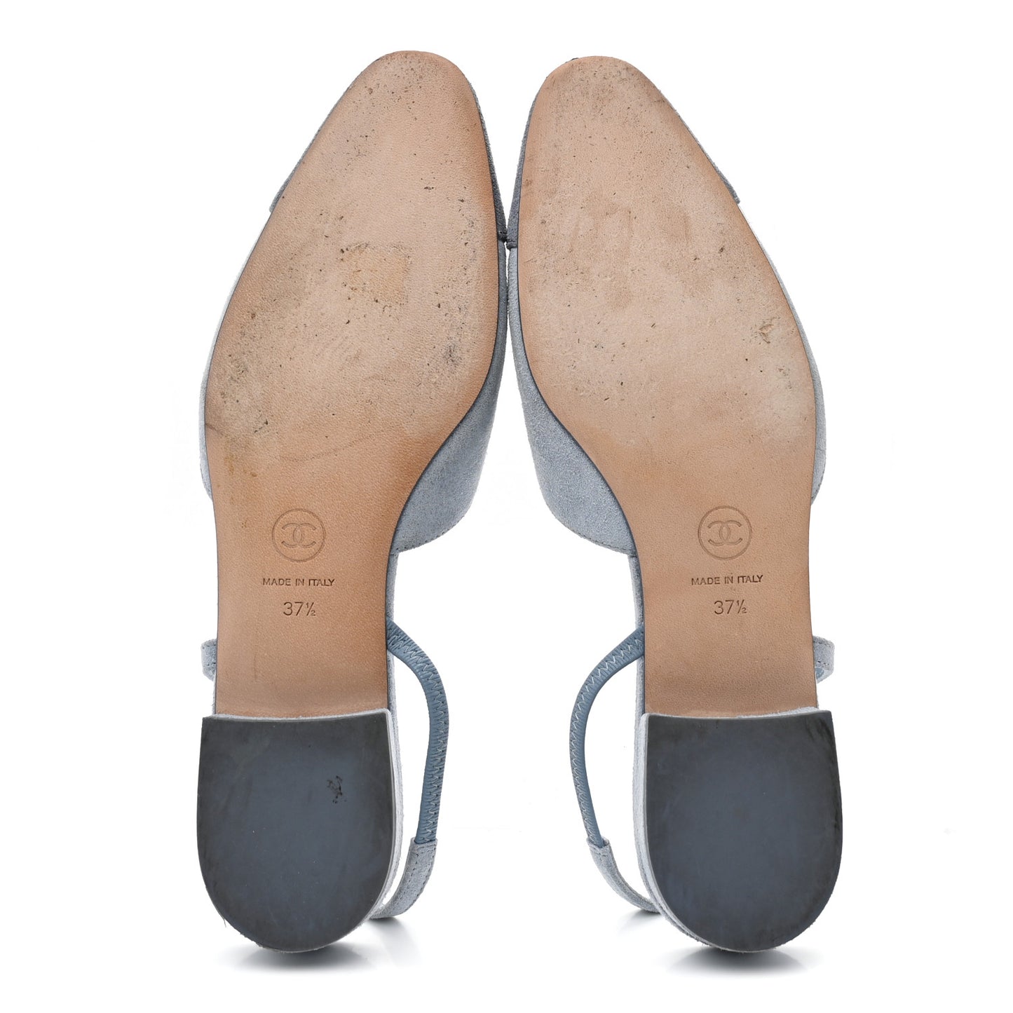 Suede Cap Toe CC Coco Slingback Pumps 37.5 Light Blue Dark Blue
