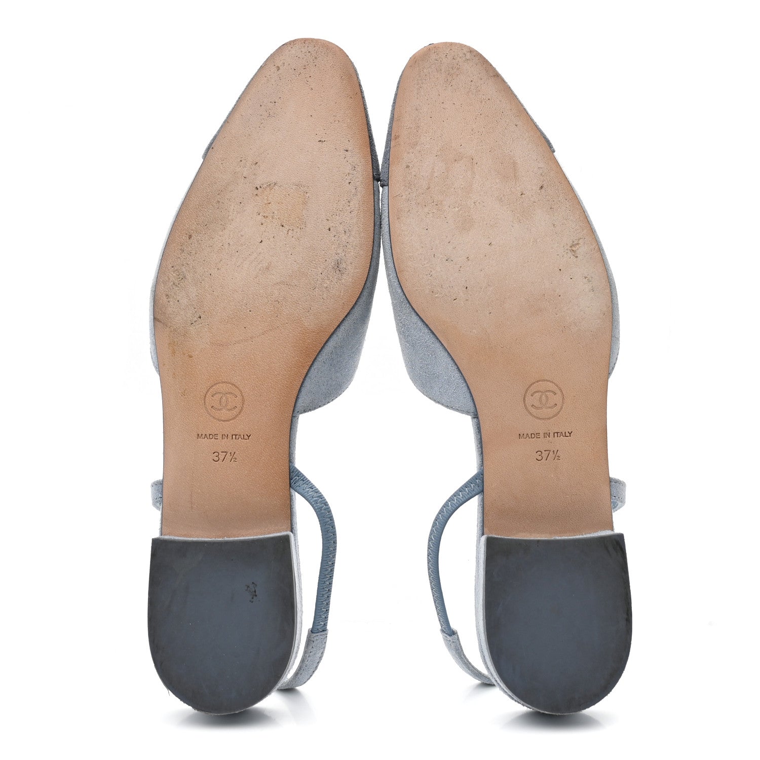 Chanel Suede Cap Toe CC Coco Slingback Pumps 37.5 Light Blue Dark Blue 6 of 10