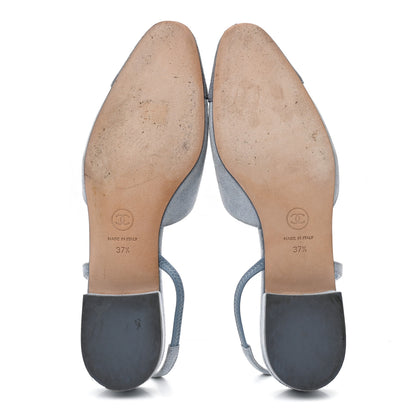 Chanel Suede Cap Toe CC Coco Slingback Pumps 37.5 Light Blue Dark Blue 6 of 10