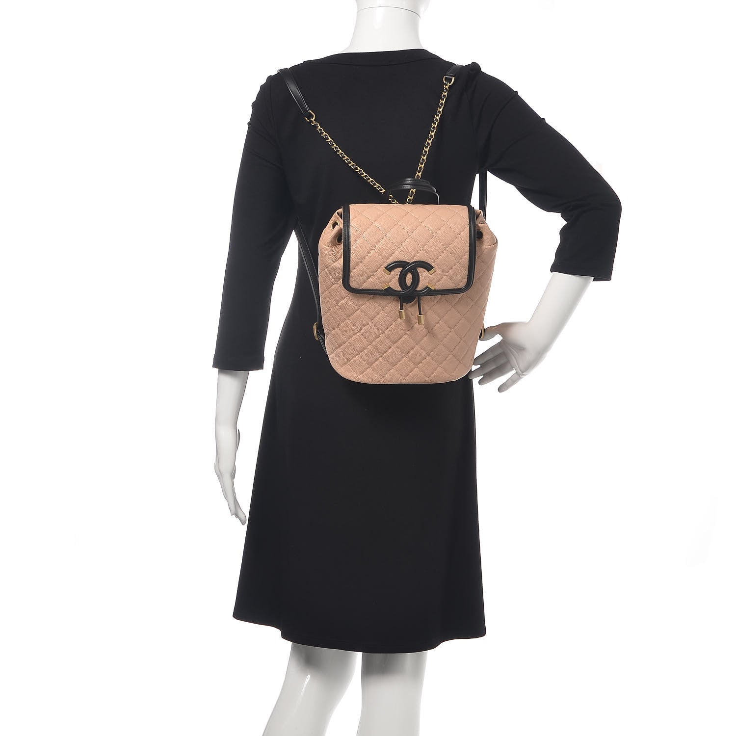 Chanel Caviar Quilted Filigree Backpack Beige Black 2 of 10