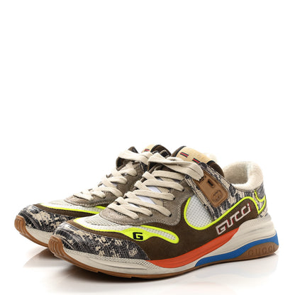 Gucci Suede Calfskin Tejus Printed Womens Ultrapace Sneakers 39.5 Natural Ardesia Neon Yellow 3 of 8