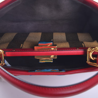 Fendi Vitello Morgan Fabric Jacquard Pequin Medium Peekaboo Iconic Satchel Mattone Tobacco Black 6 of 8