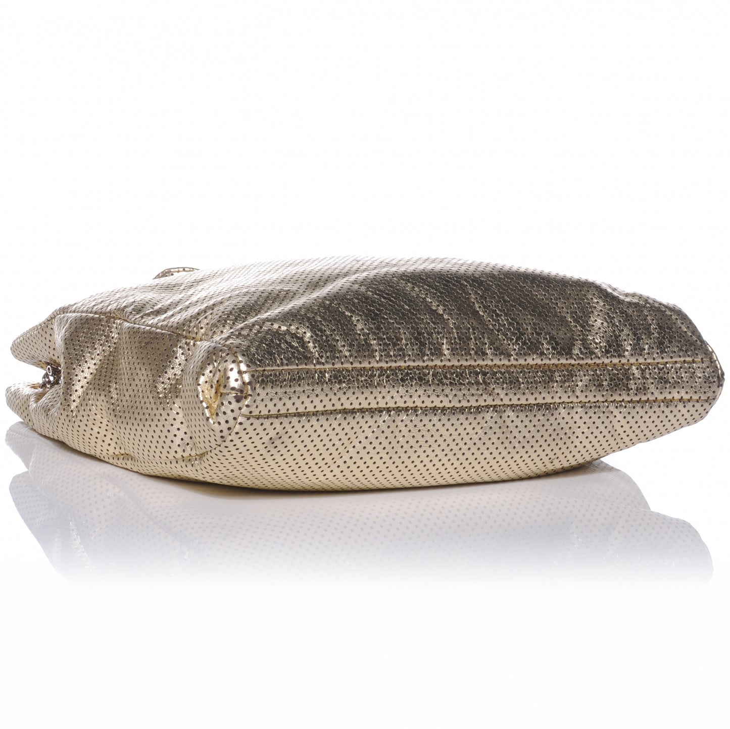 Metallic Crackled Calfskin Perforated Drill Shoulder Bag Gold
