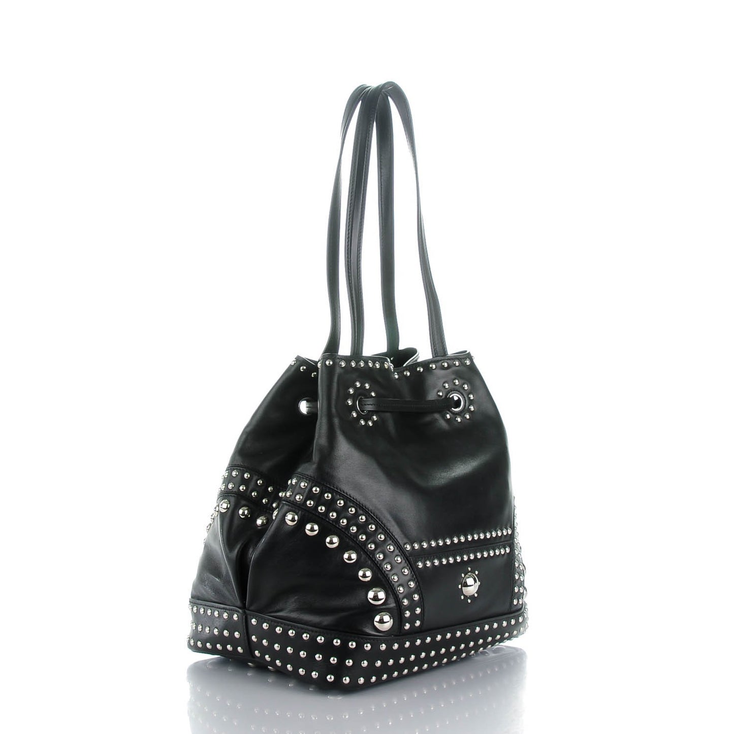 Soft Calf Studded Drawstring Bag Nero Black