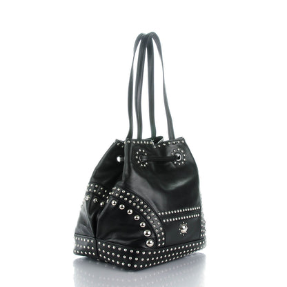 Prada Soft Calf Studded Drawstring Bag Nero Black 3 of 8