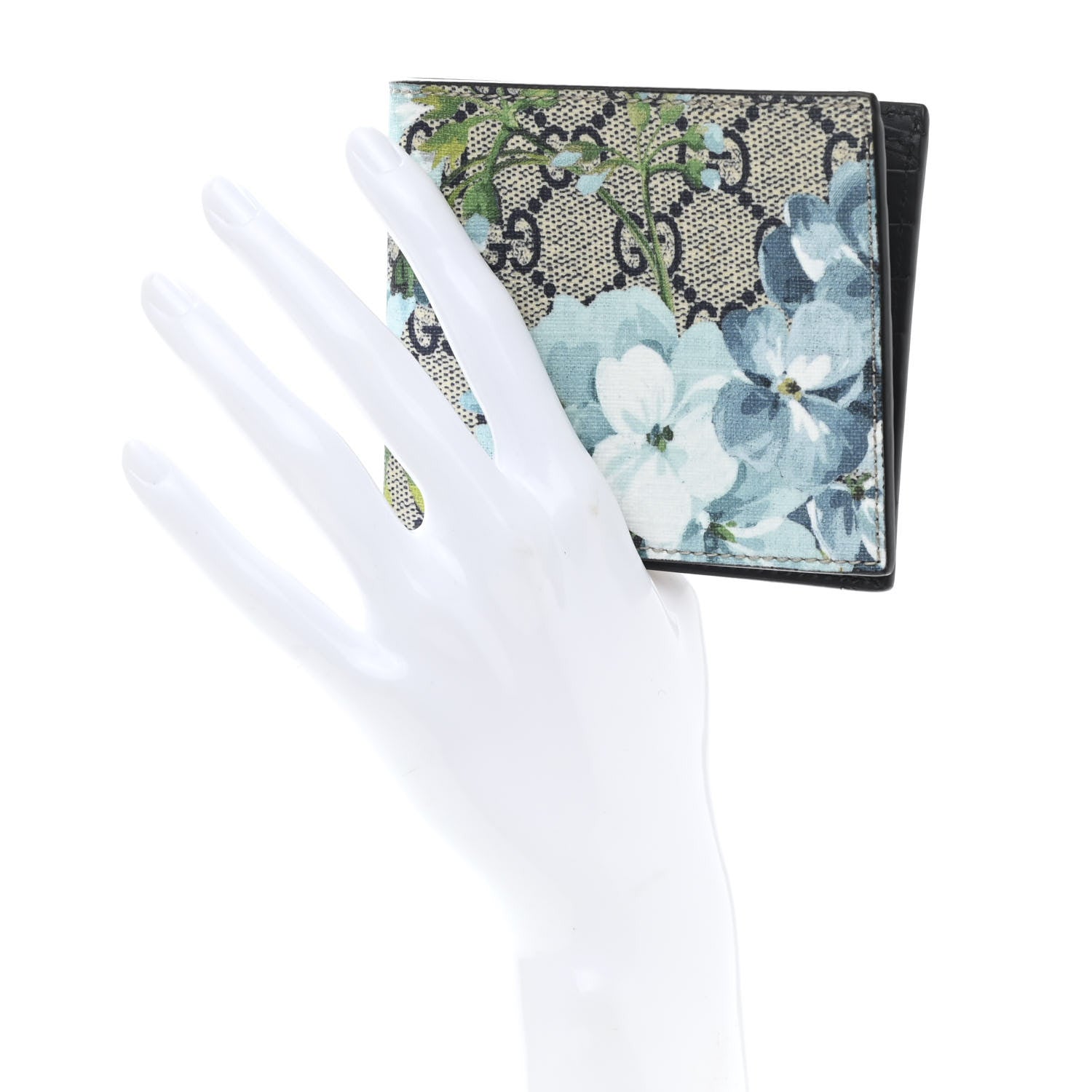 Gucci GG Supreme Monogram Blooms Bi-Fold Wallet Beige Blue Navy 2 of 8