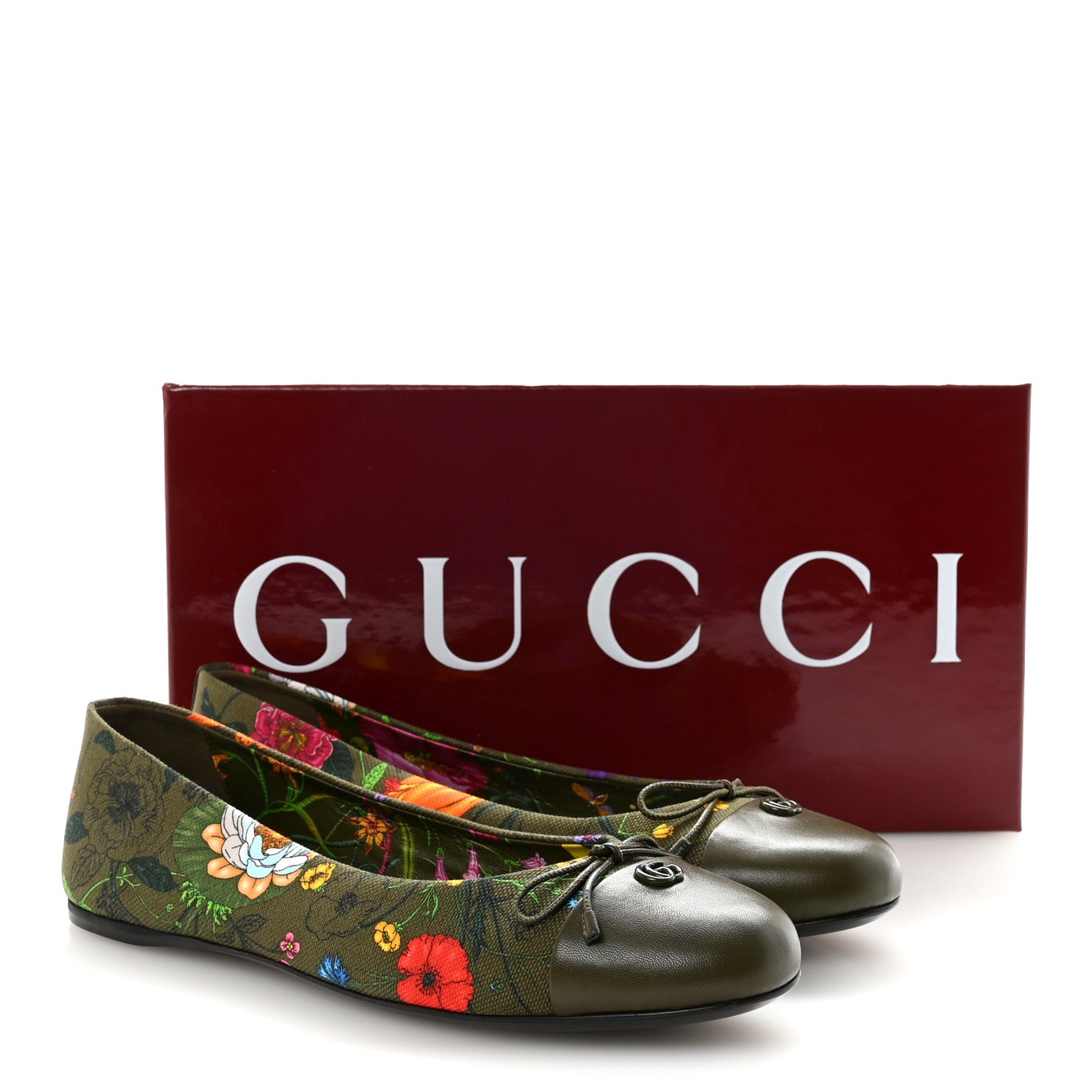 Gucci Sepang Flora Faded Canvas GG Marmont Ballerina Flats 39 Dark Green 10 of 10