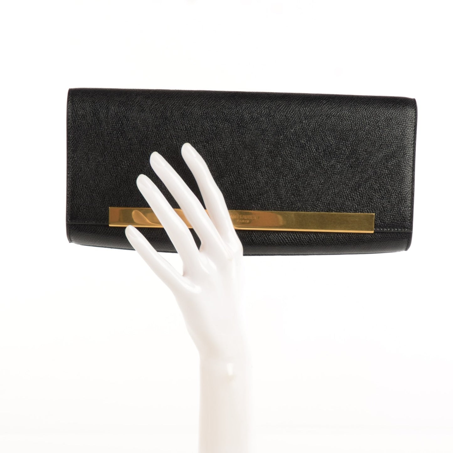 Glossy Grained Calfskin Lutetia Flap Clutch Black