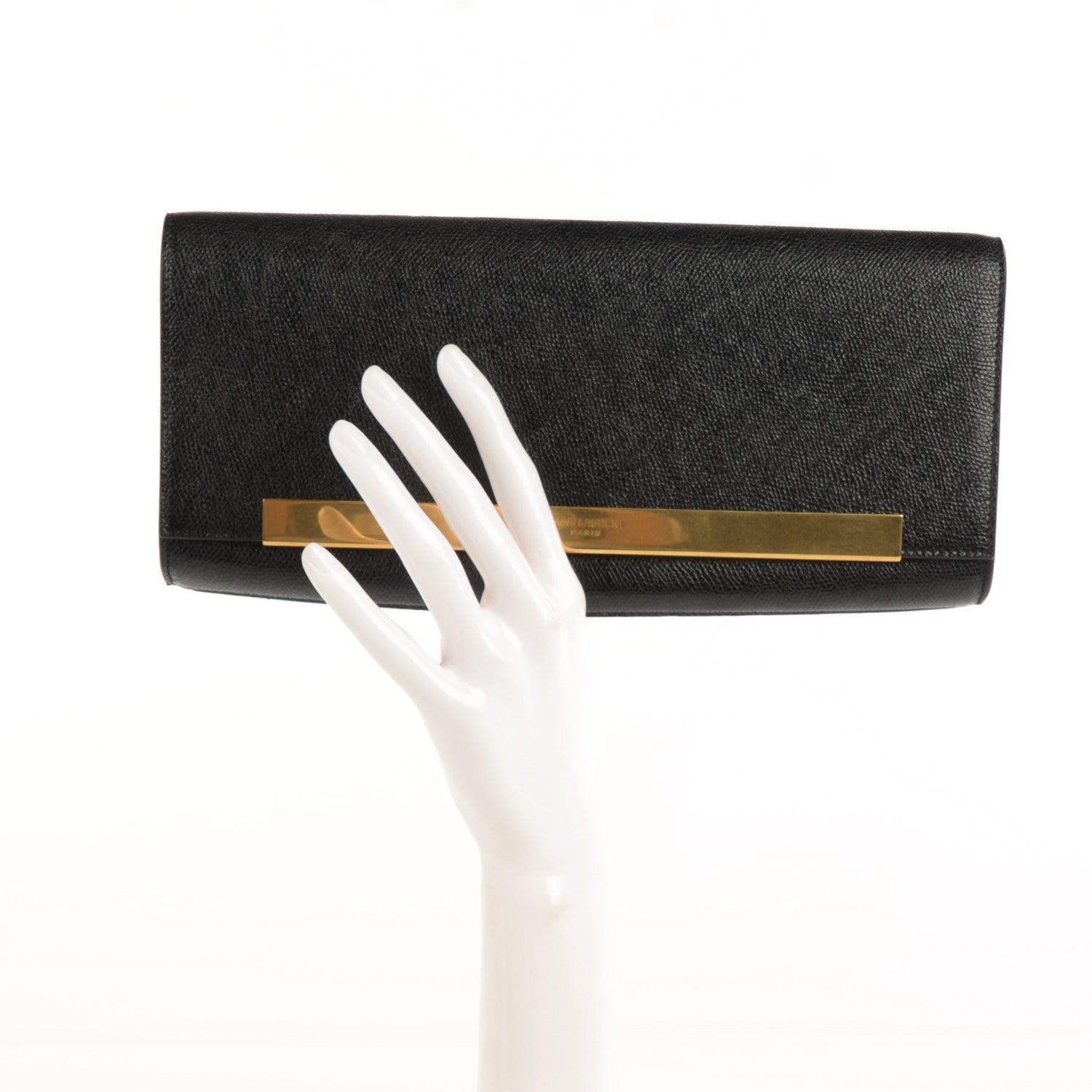 Saint Laurent Glossy Grained Calfskin Lutetia Flap Clutch Black 2 of 8