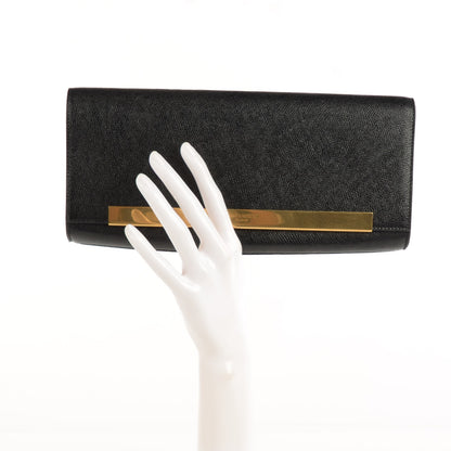 Saint Laurent Glossy Grained Calfskin Lutetia Flap Clutch Black 2 of 8