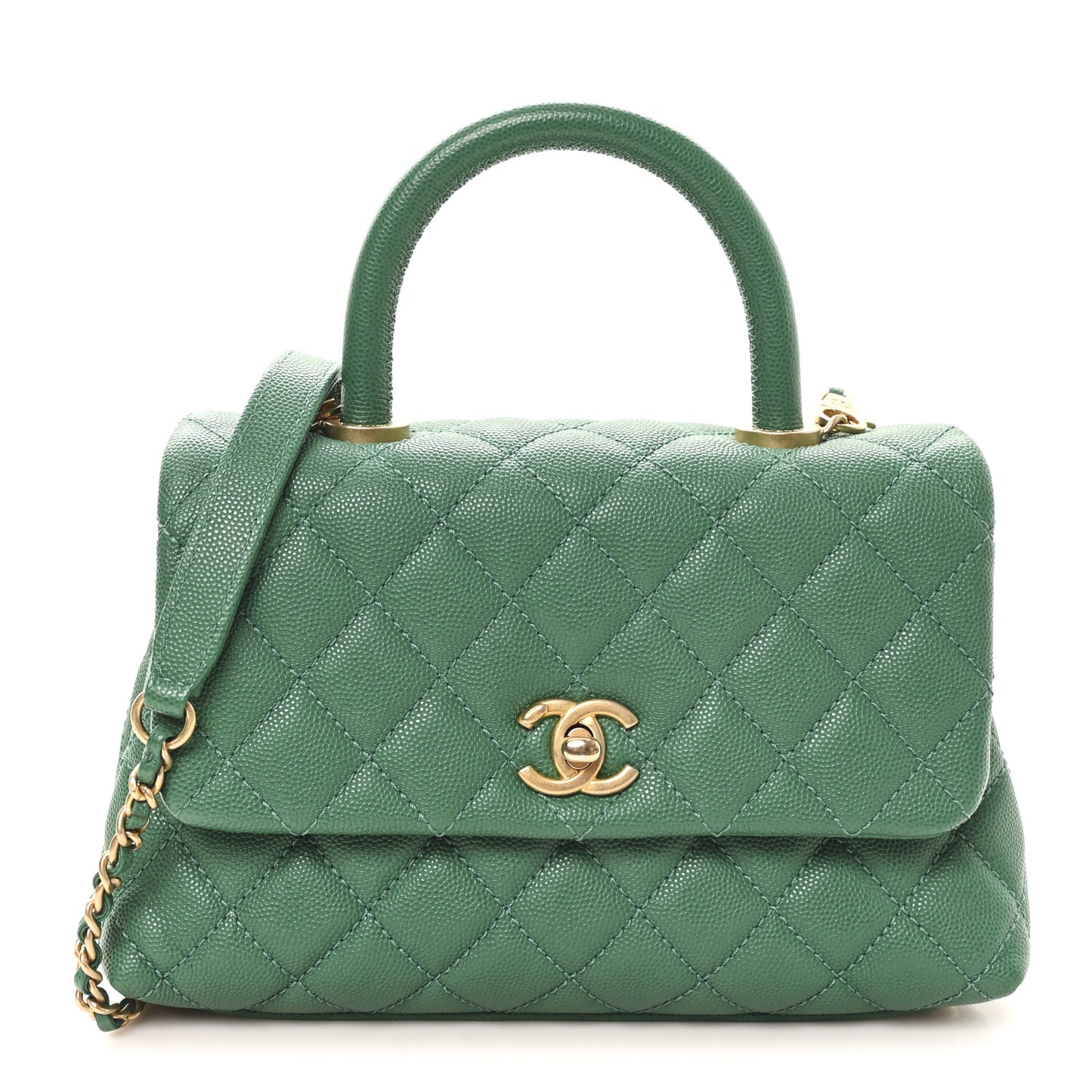 Caviar Quilted Mini Coco Handle Flap Green