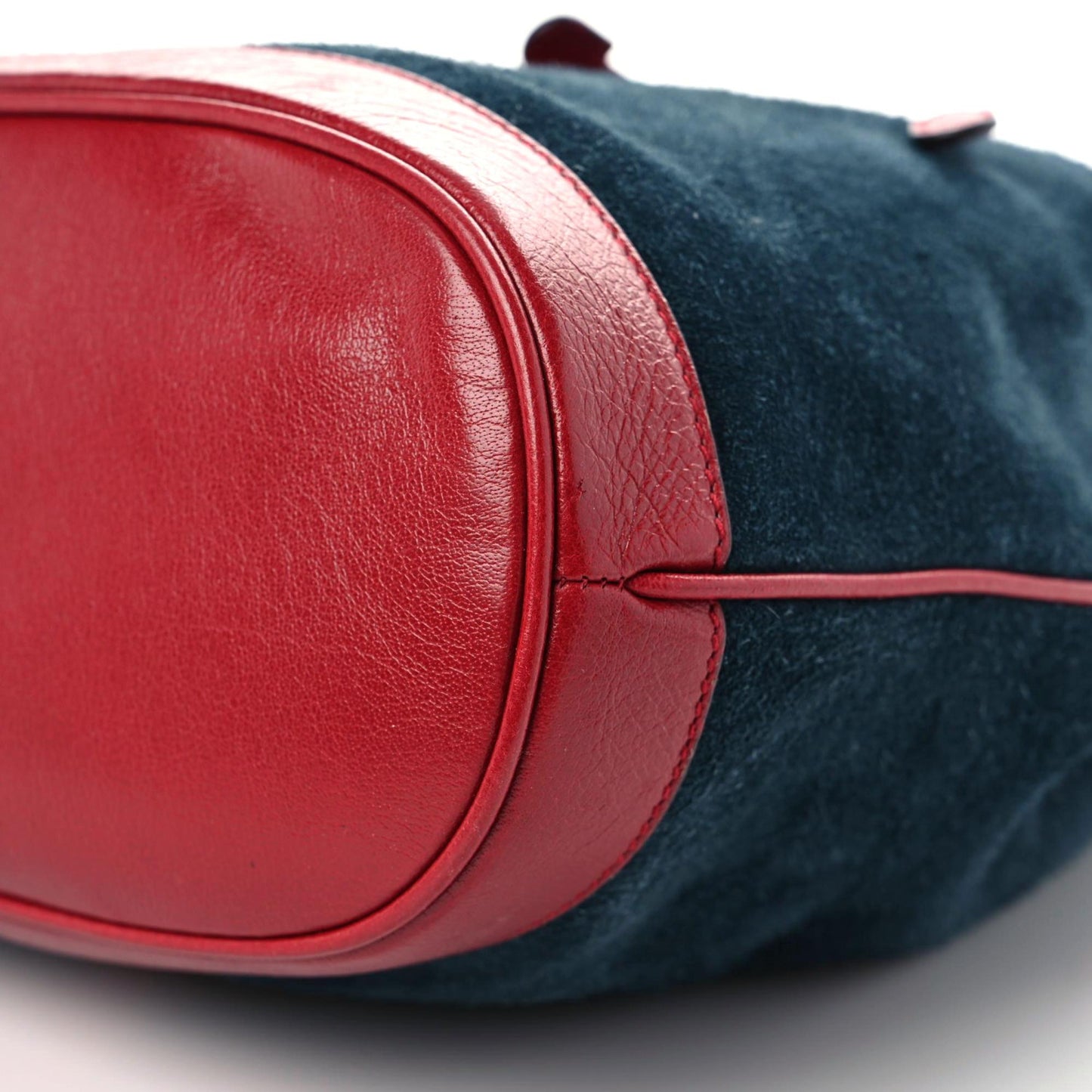 Suede Calfskin Web Medium Rajah Bucket Bag New Blue Romantic Cherry