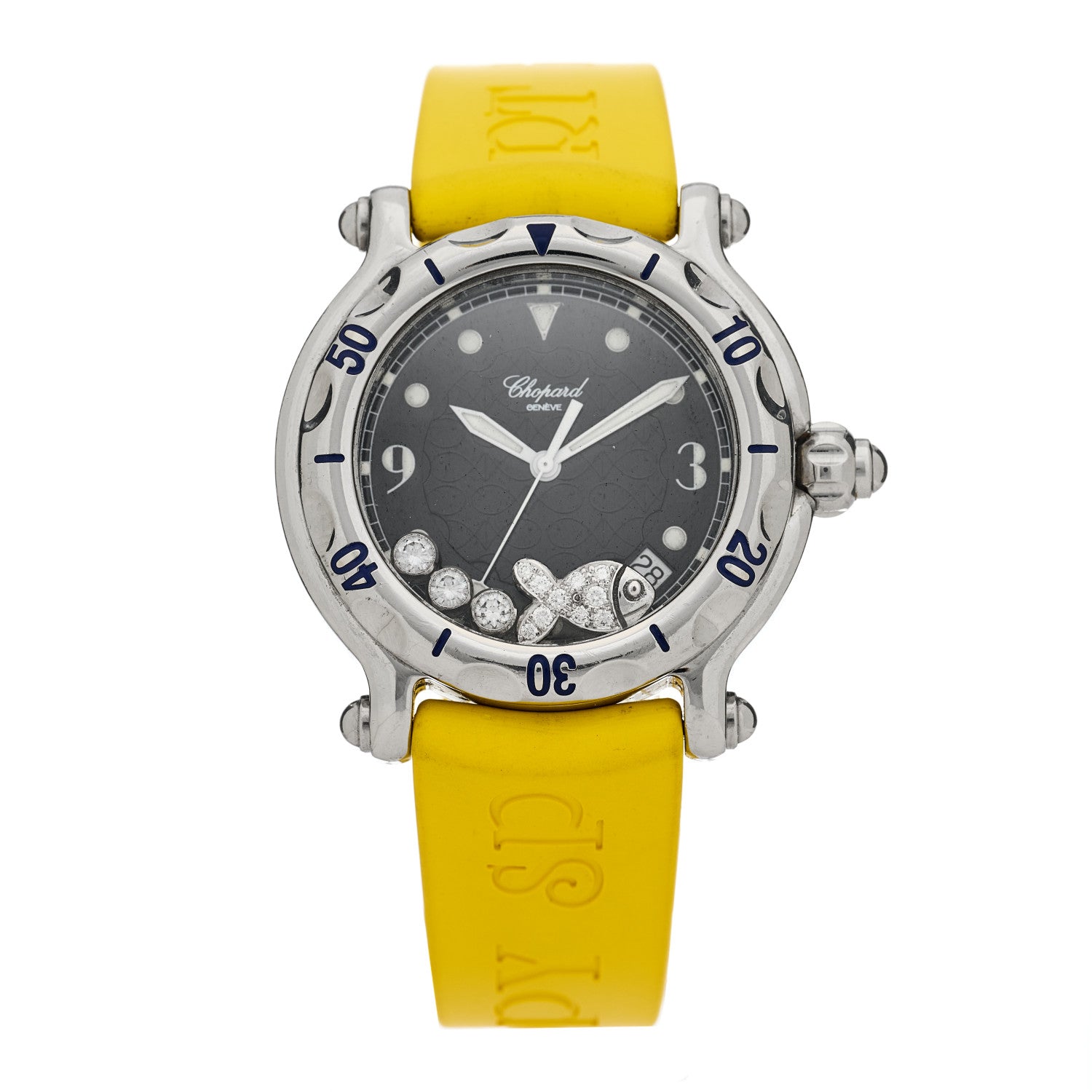 Chopard Stainless Steel Rubber Diamond 38mm Happy Sport Fish Quartz Watch Yellow 1 of 5