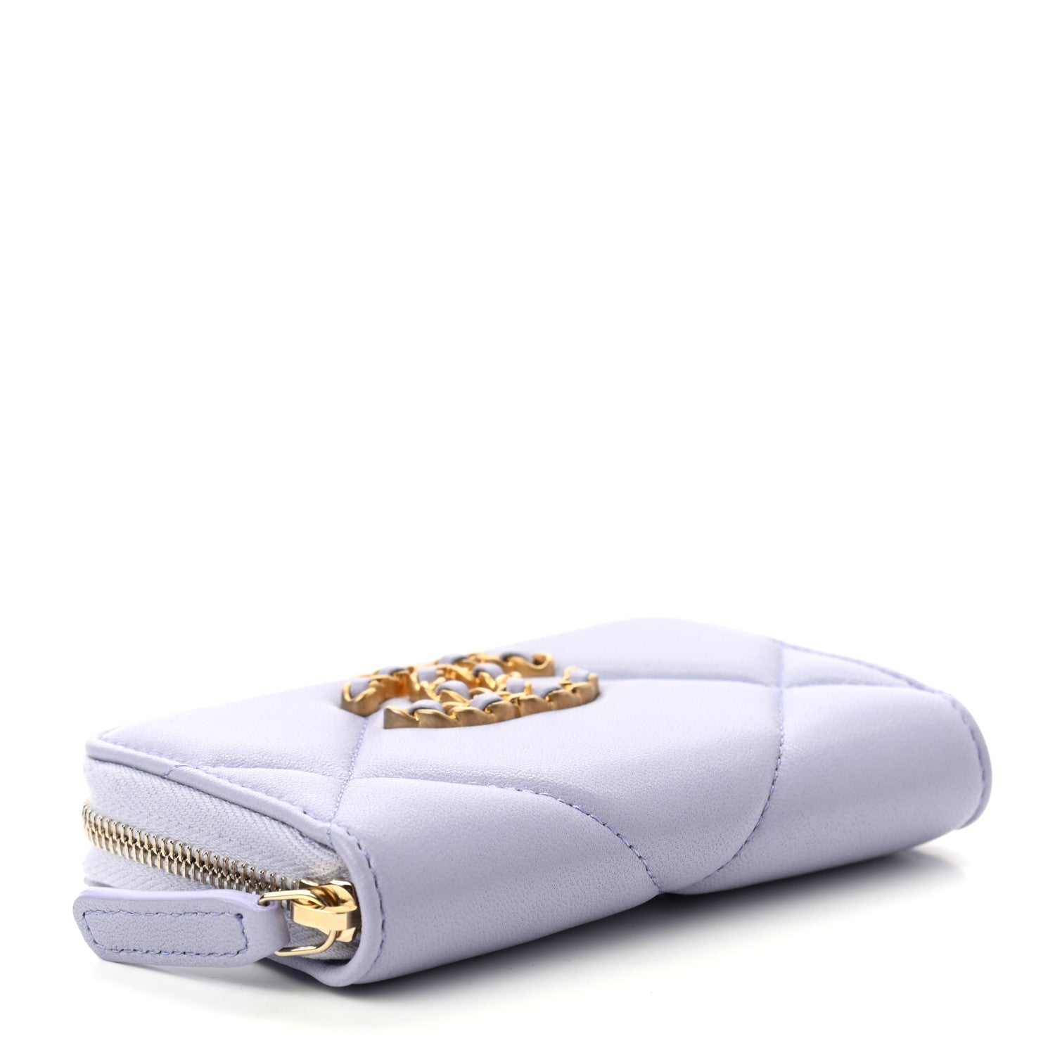 Chanel Lambskin Quilted 19 Zip Around Coin Purse Wallet Light Purple 3 of 6