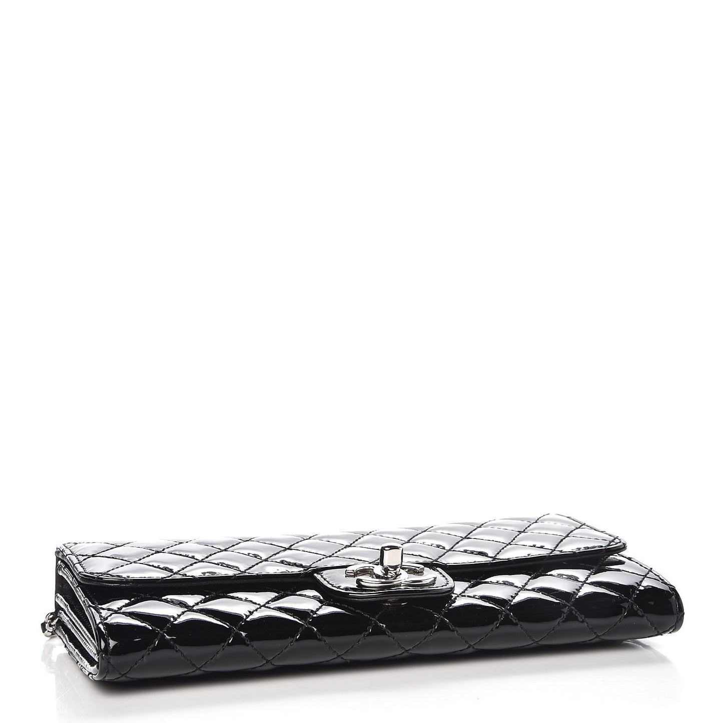 Patent Calfskin Quilted East West Flap Clutch Black