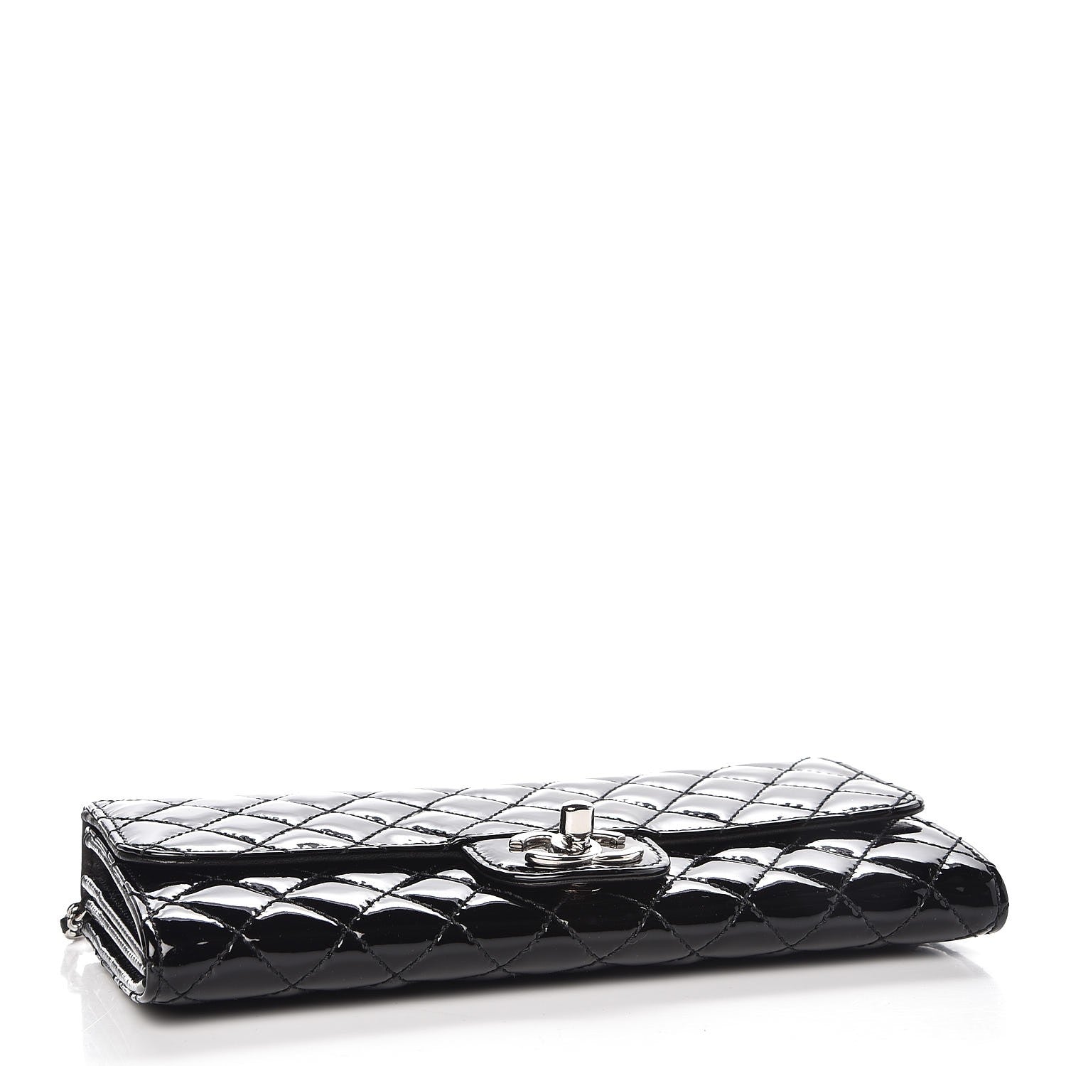 Chanel Patent Calfskin Quilted East West Flap Clutch Black 4 of 8