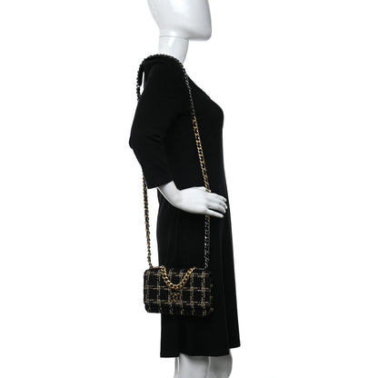 Chanel Tweed Quilted Chanel 19 Wallet On Chain WOC Black Beige 2 of 10