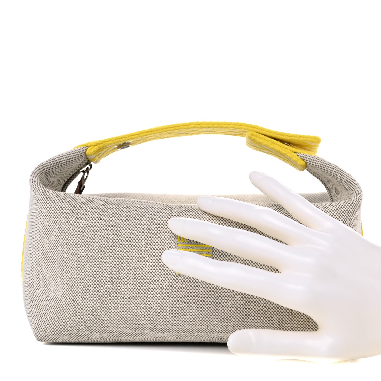 Hermes Canvas Small Bride-A-Brac Pouch Natural Jaune Citron 2 of 11