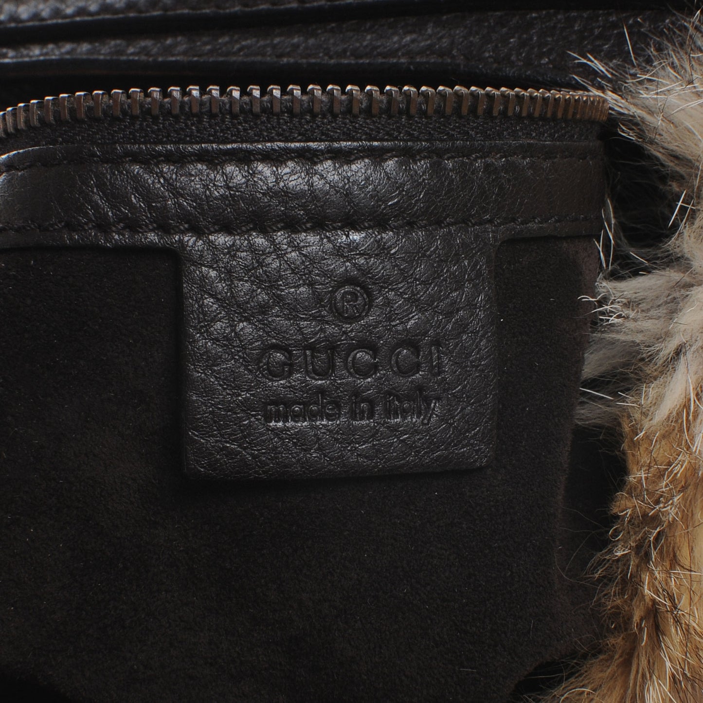 Racoon Fur Large Horsebit Chain Hobo Brown