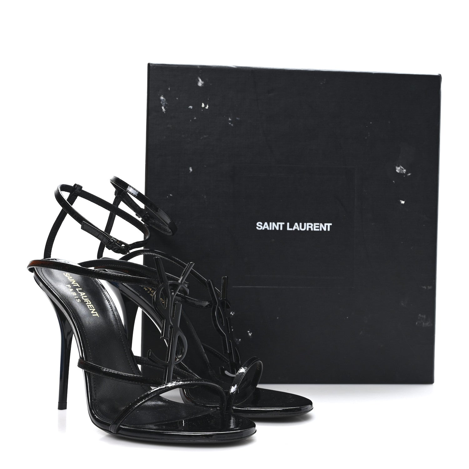 Saint Laurent Patent Cassandra 100 Ankle Strap Sandals 39.5 Black 10 of 10