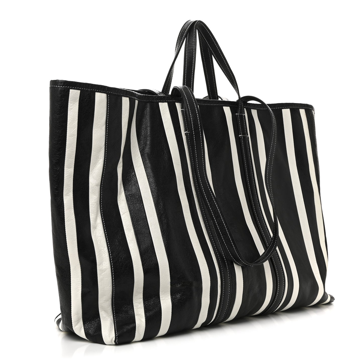 Agneau Arena Striped Patchwork East West Barbes Shopper Black White