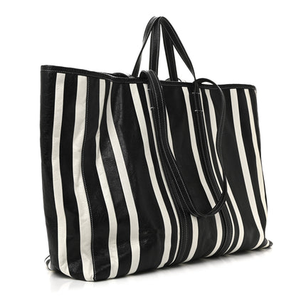 Balenciaga Agneau Arena Striped Patchwork East West Barbes Shopper Black White 3 of 12