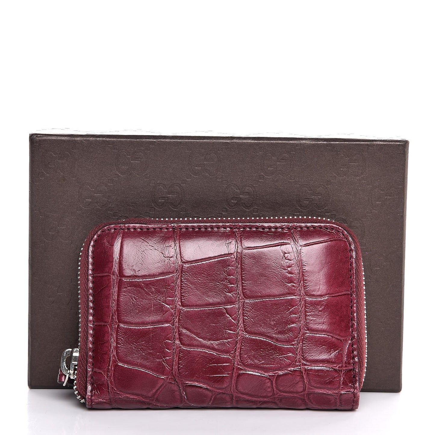 Crocodile Zip Around Card Case Cherry Gloss