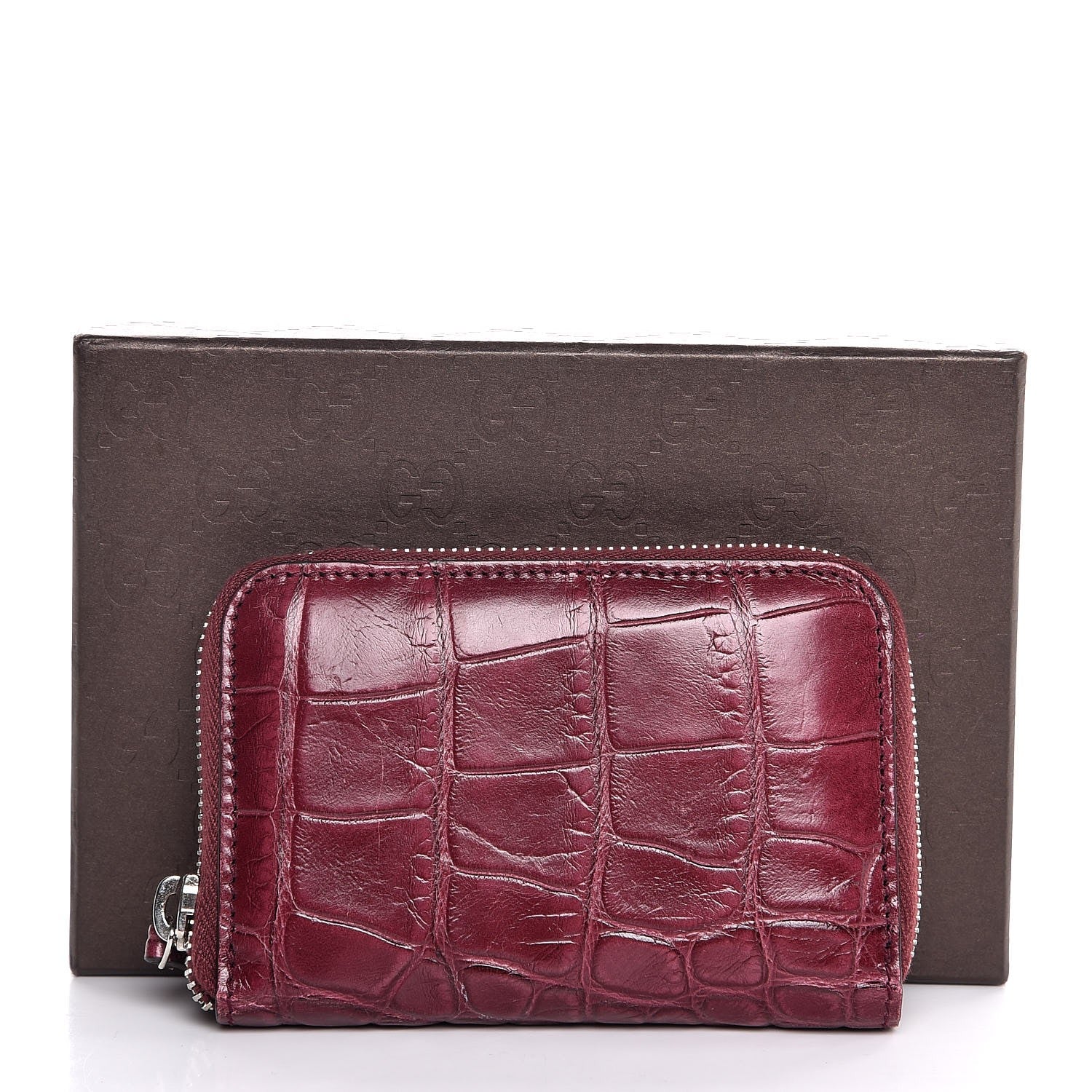 Gucci Crocodile Zip Around Card Case Cherry Gloss 8 of 8