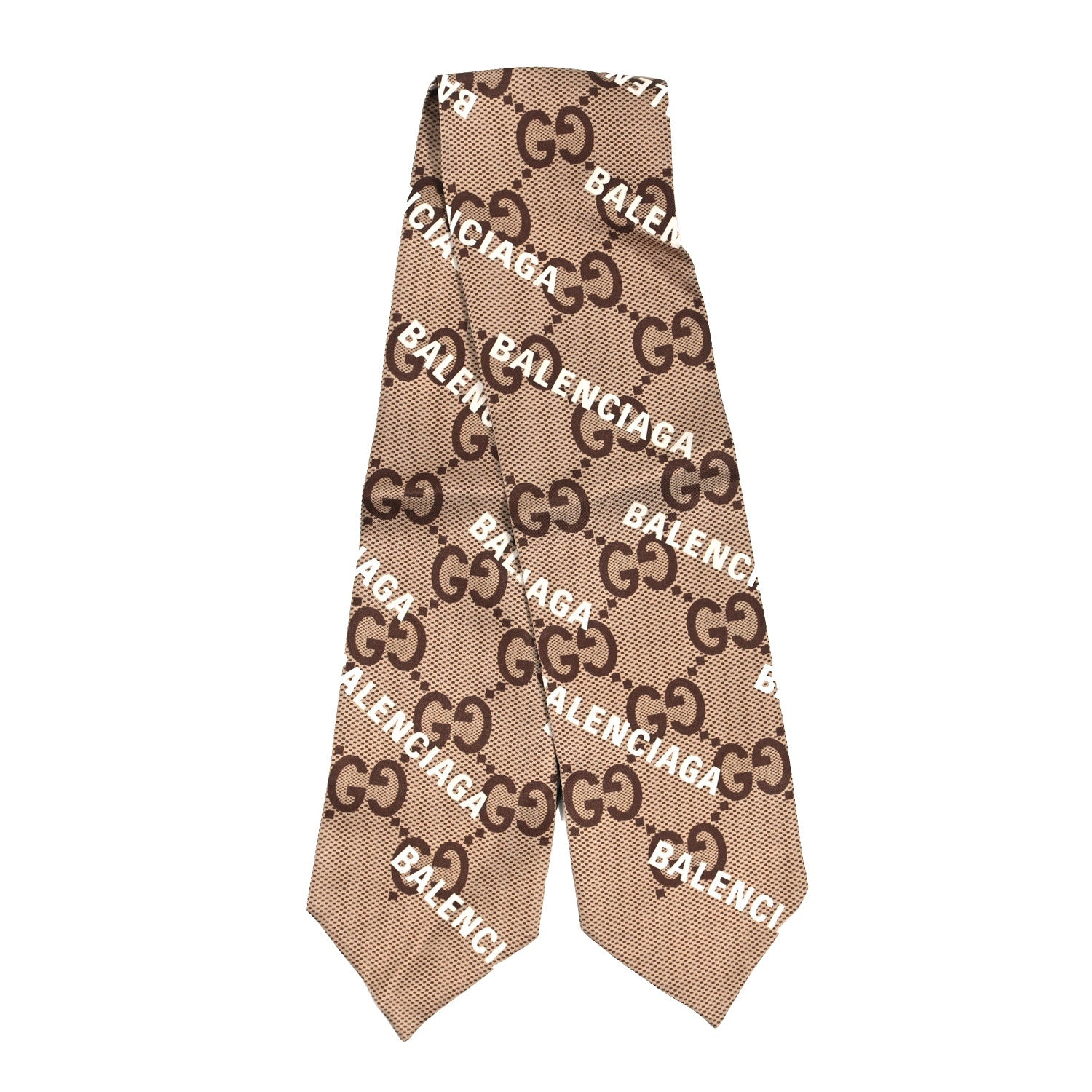Gucci X BALENCIAGA Silk Twill Maxi GG Monogram GG B Neck Bow Scarf Beige White 2 of 4