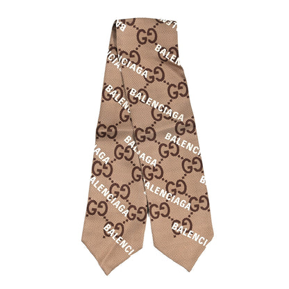 Gucci X BALENCIAGA Silk Twill Maxi GG Monogram GG B Neck Bow Scarf Beige White 2 of 4
