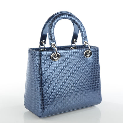 Christian Dior Metallic Patent Micro-Cannage Medium Lady Dior Blue 3 of 7