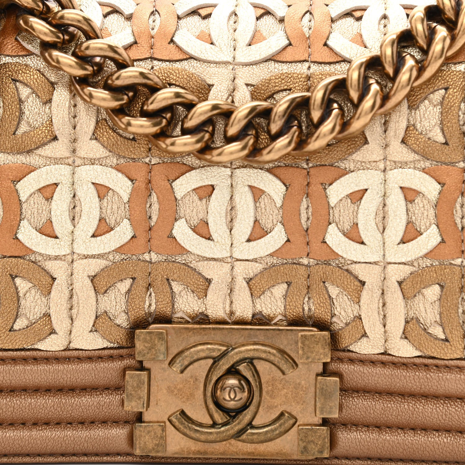 Chanel Metallic Lambskin Small Golden CC Boy Flap Dark Gold 8 of 10