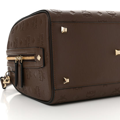 MCM Calfskin Ottomar Monogram Medium Essential Boston Bag Chestnut 8 of 9
