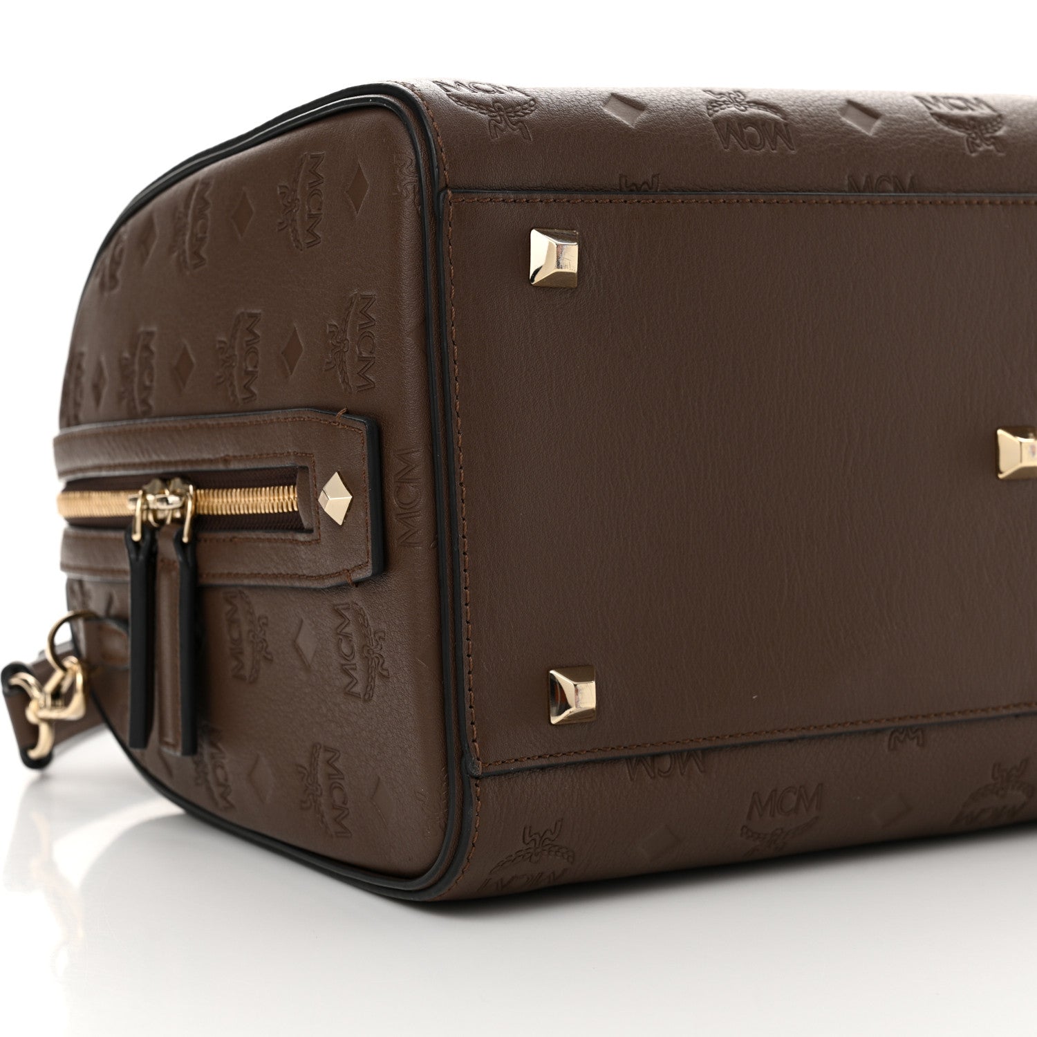 MCM Calfskin Ottomar Monogram Medium Essential Boston Bag Chestnut 8 of 9