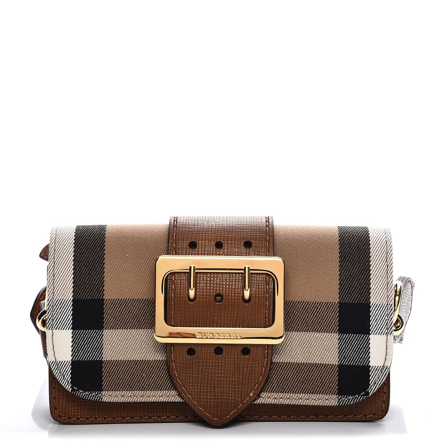 Burberry House Check Bridle Calfskin Small Madison Buckle Bag Tan 1 of 7