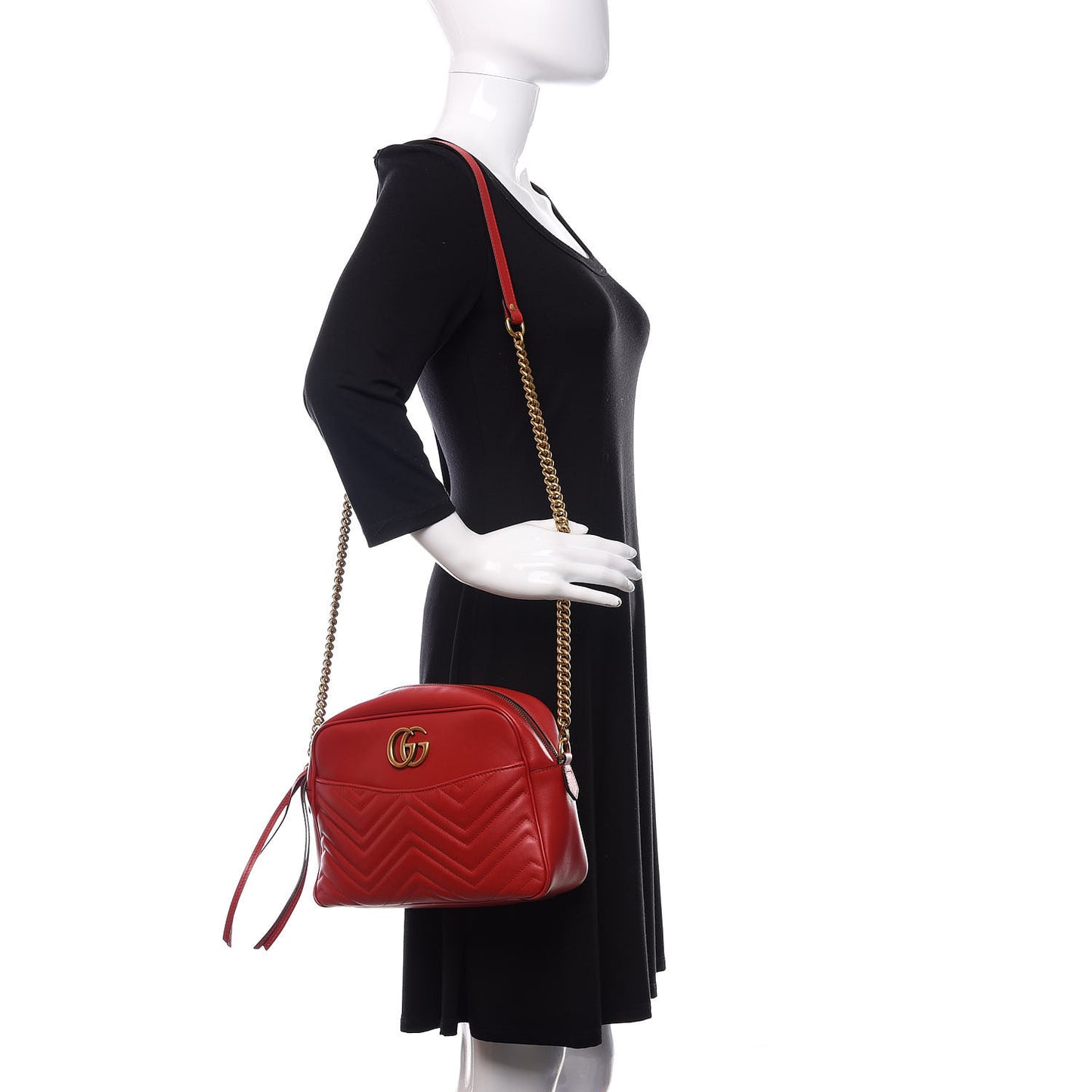 Calfskin Matelasse Medium GG Marmont Chain Shoulder Bag Hibiscus Red