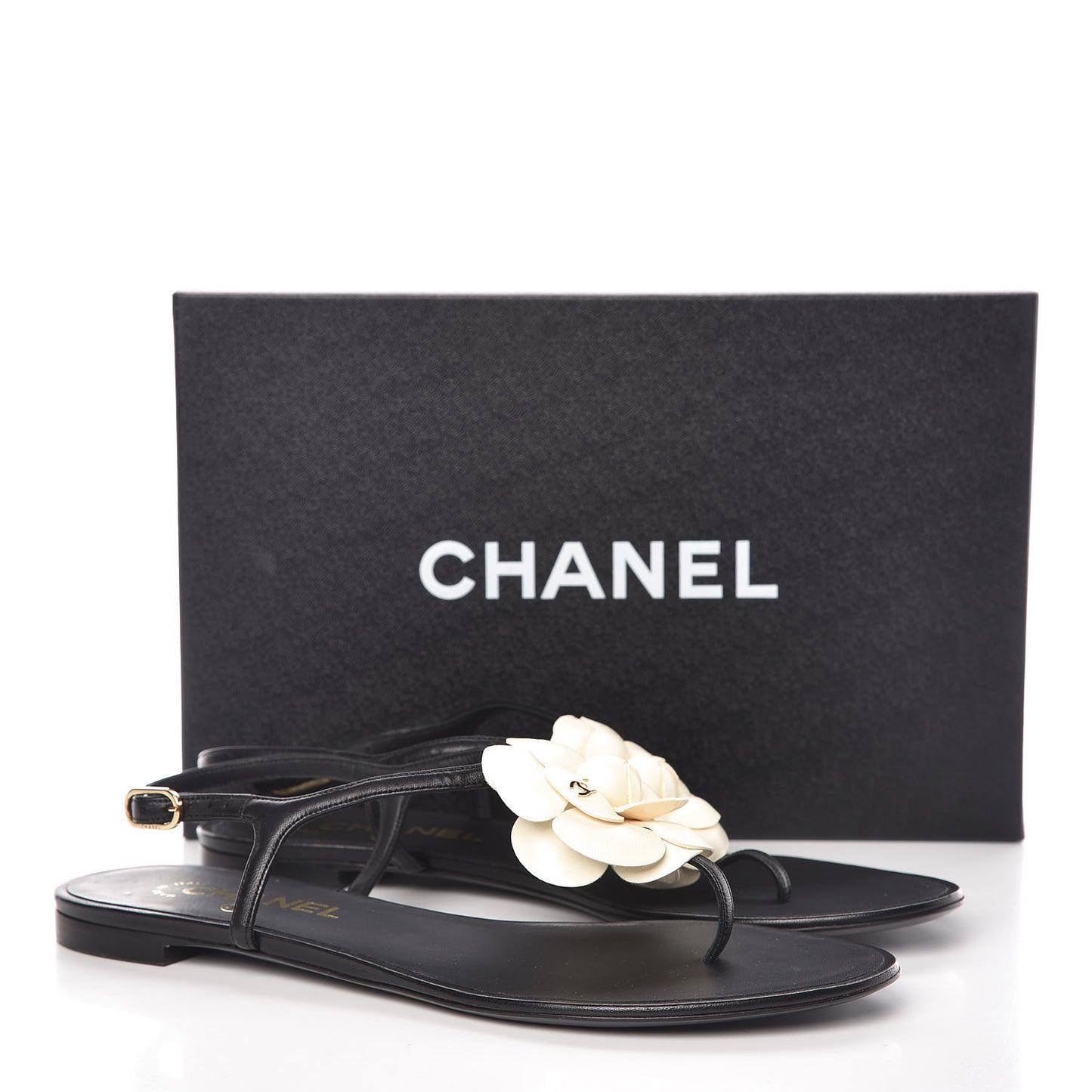 Lambskin Camellia Thong Sandals 39.5 Black White