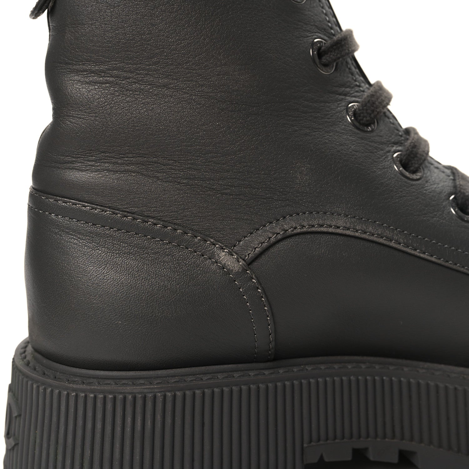 Chanel Calfskin CC Lace Up Combat Boots 38.5 Gray 9 of 11