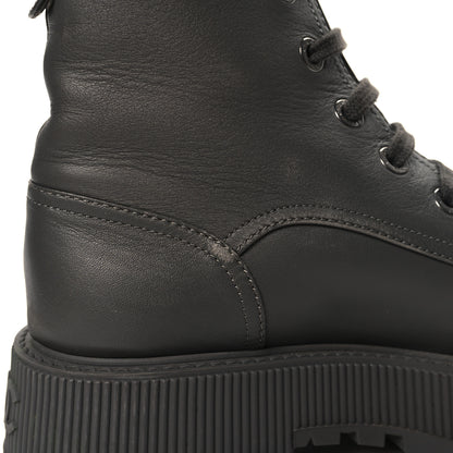 Chanel Calfskin CC Lace Up Combat Boots 38.5 Gray 9 of 11