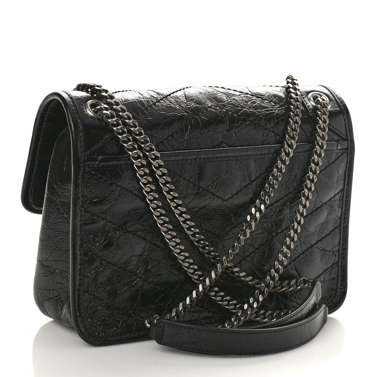 Crinkled Calfskin Matelasse Monogram Baby Niki Chain Satchel Black