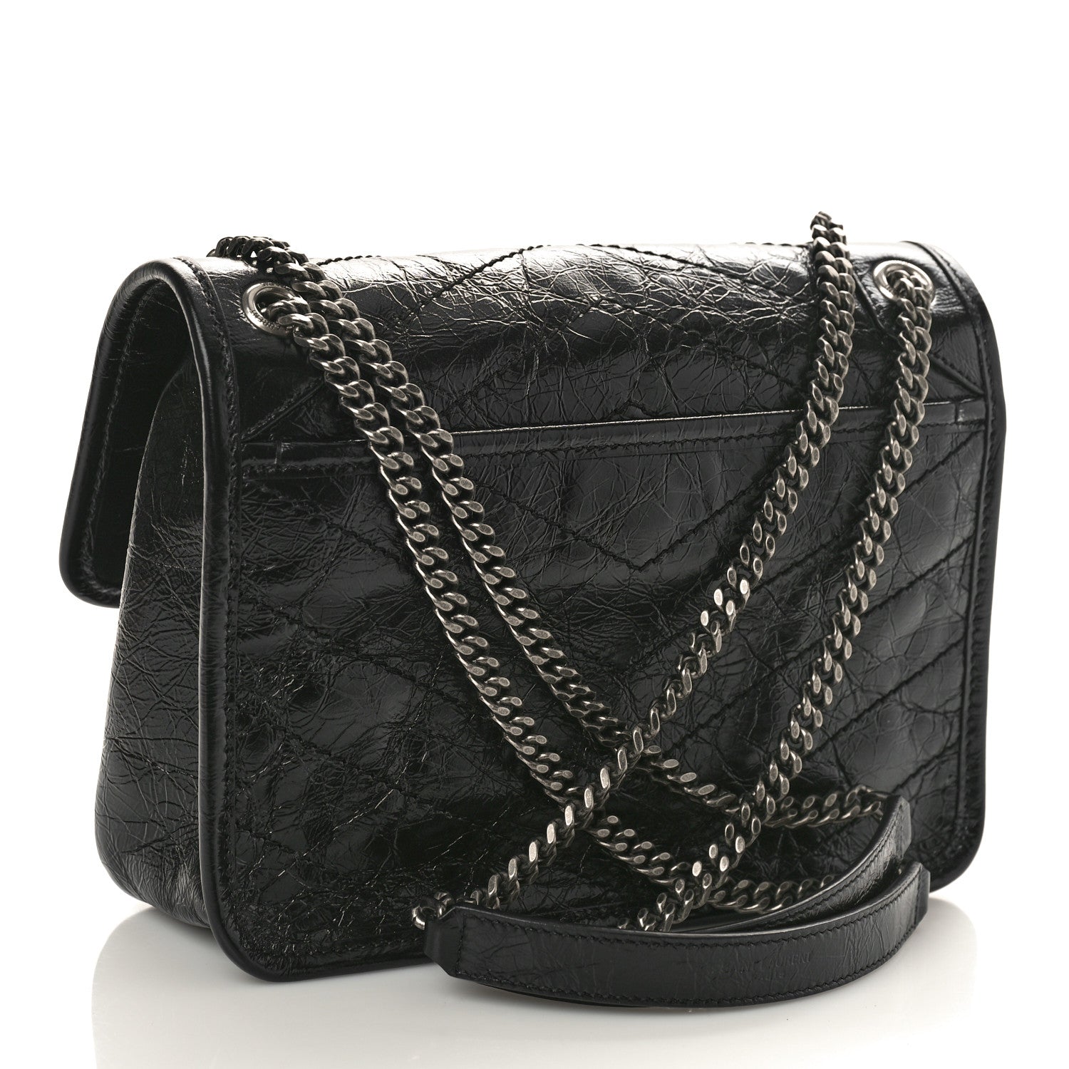 Saint Laurent Crinkled Calfskin Matelasse Monogram Baby Niki Chain Satchel Black 2 of 8