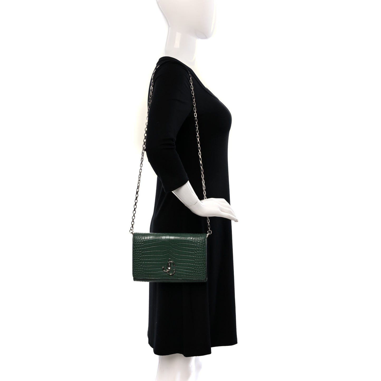 Calfskin Crocodile Embossed Varenne Chain Clutch Cactus