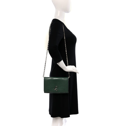 Jimmy Choo Calfskin Crocodile Embossed Varenne Chain Clutch Cactus 2 of 9