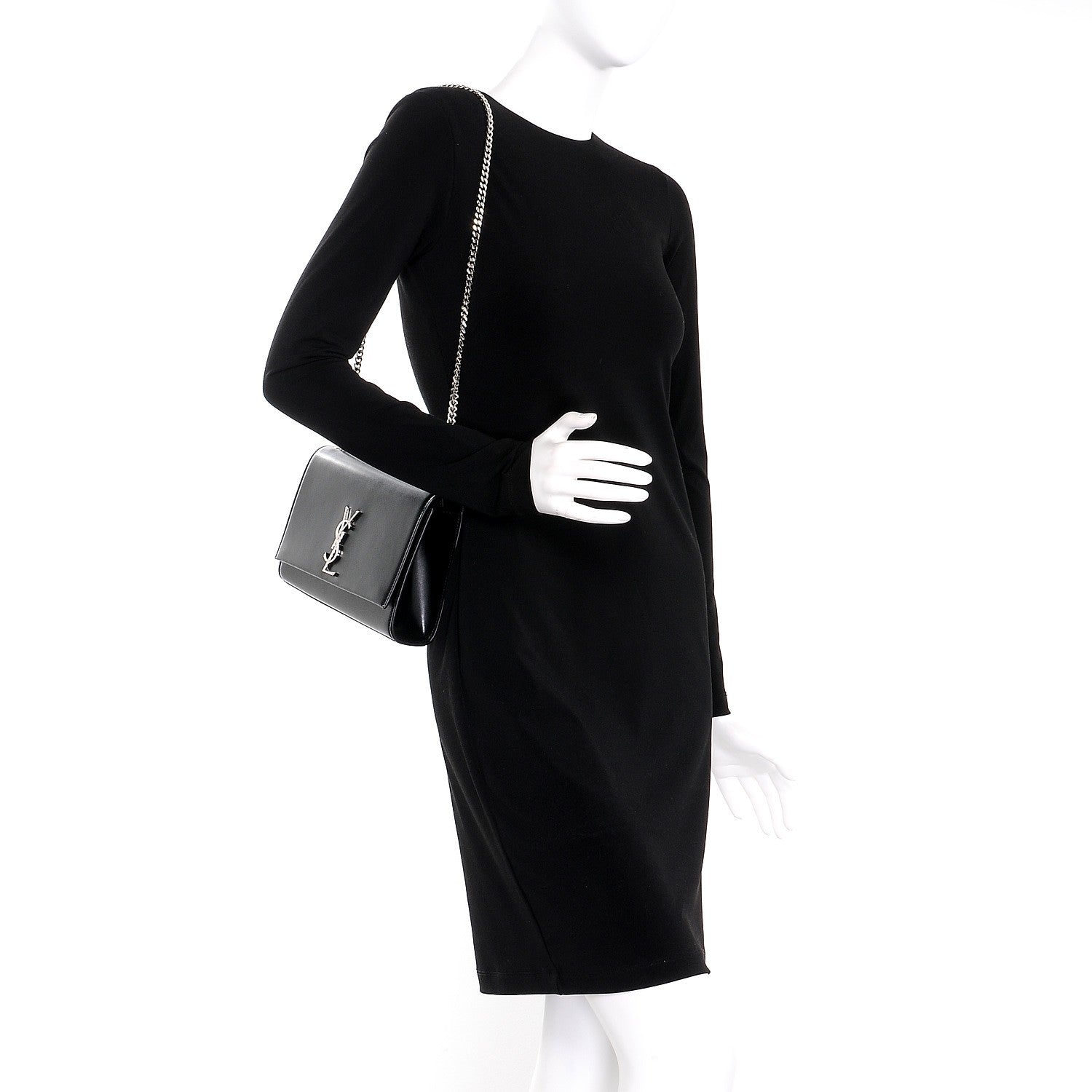 Saint Laurent Smooth Calfskin Medium Monogram Kate Satchel Black 2 of 8