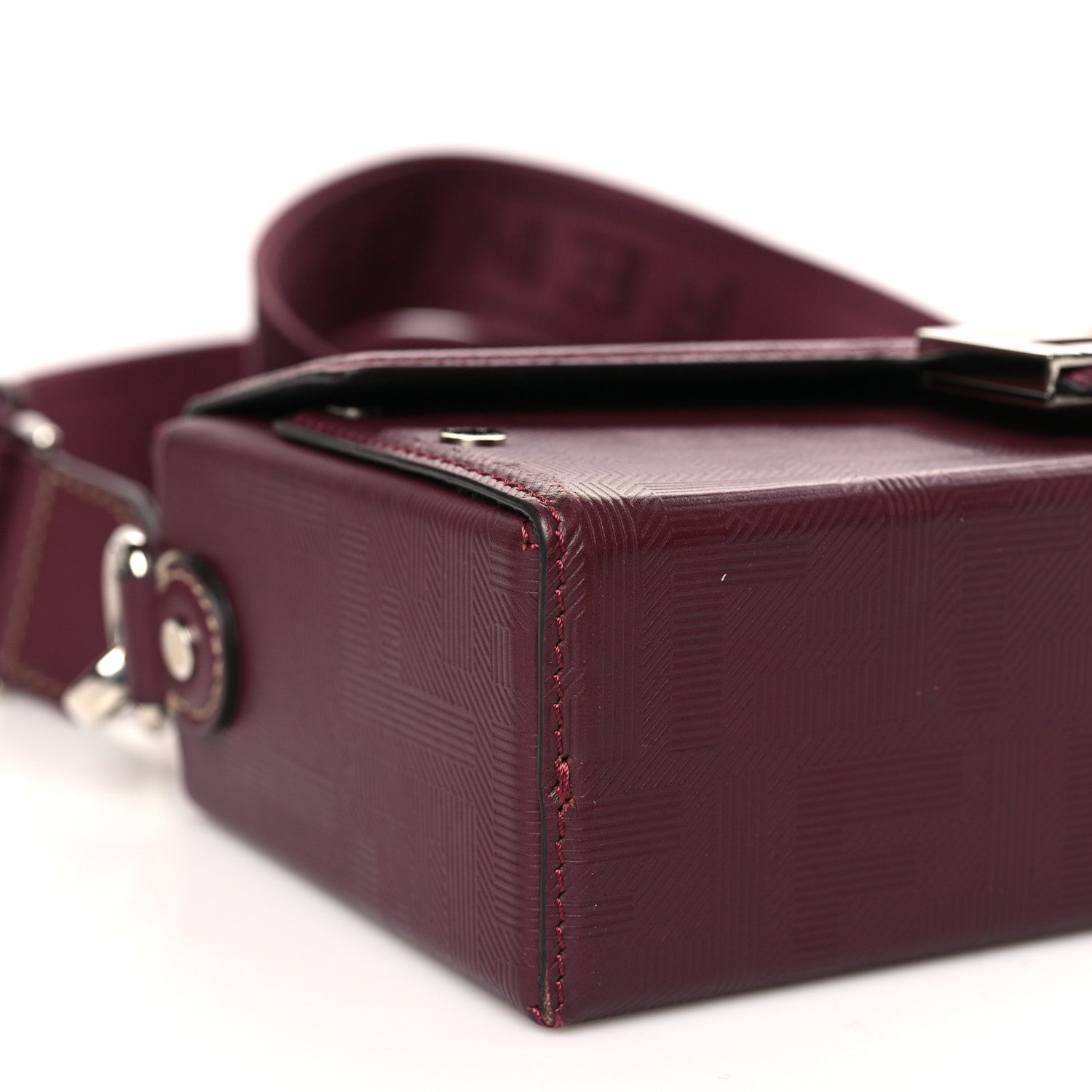 Fendi Vitello King FF Lines Embossed Baguette Soft Trunk Burgundy 8 of 9