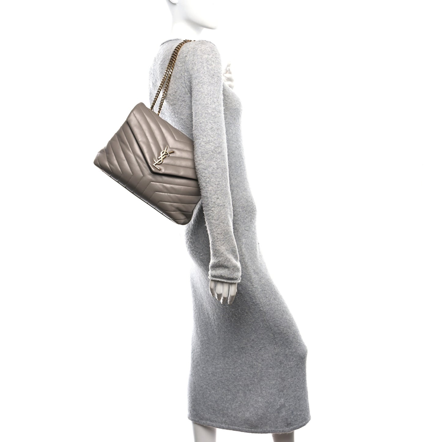 Calfskin Y Quilted Monogram Medium Loulou Chain Satchel Greyish Brown