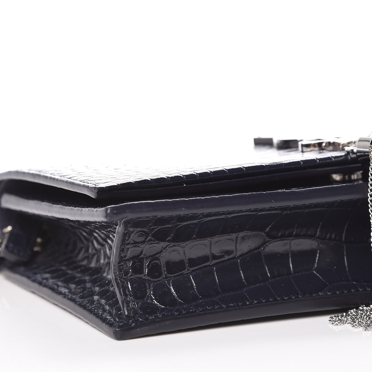 Calfskin Crocodile Embossed Kate Monogram Tassel Chain Wallet Deep Marine
